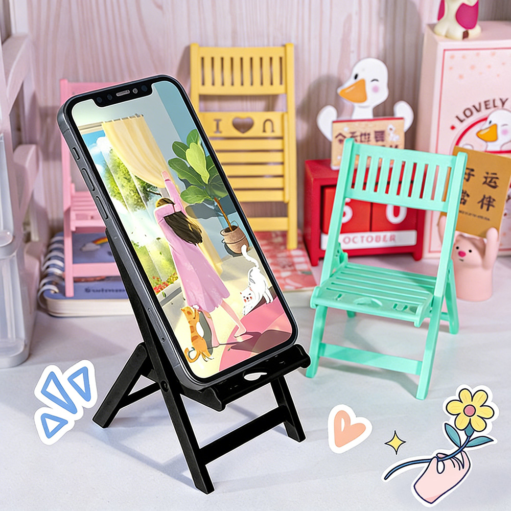 Kawaii Tech Accessories - Mini Klappbarer Stuhl-Handyhalter, Schreibtisch-Smartphone-Ständer, Rutschfester Neuartiger